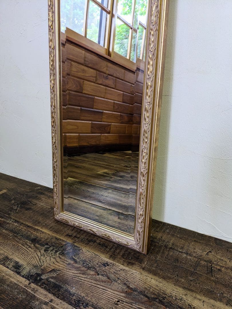 【なりちさ】ギルドなヴィンテージスリムミラー ゴールド 姿見 全身鏡