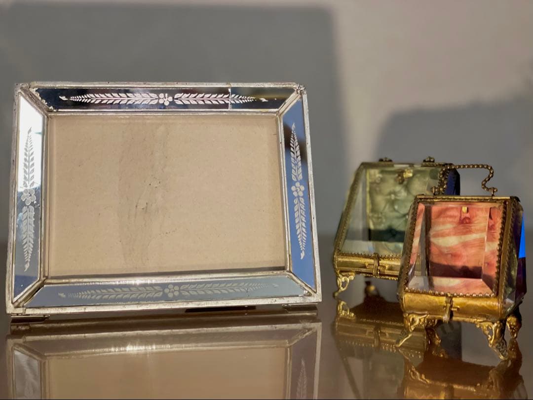 フランス　 アンティーク 写真立て 鏡　アールヌーボー　アールデコ　蚤の市