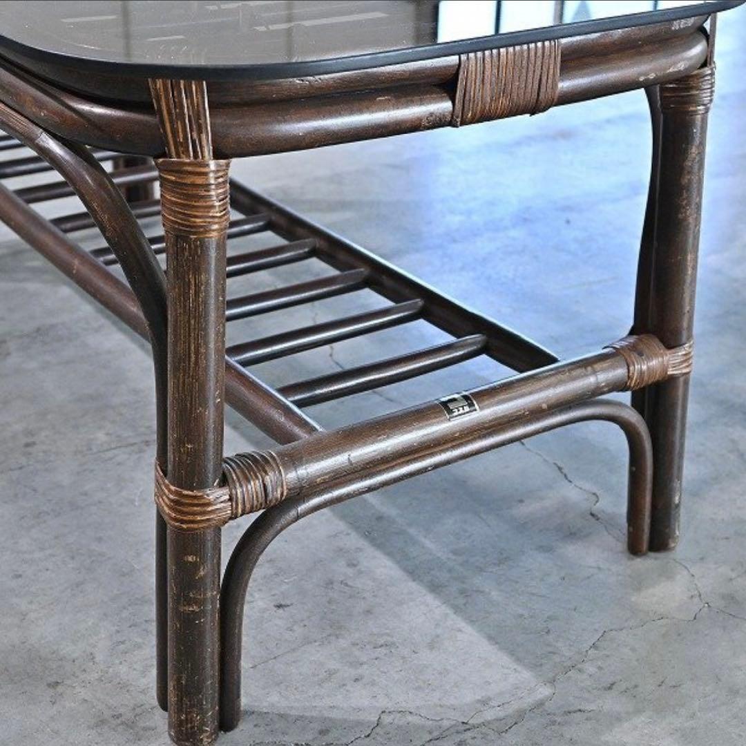 ★コスガ ラタンローテーブル ガラス 籐 センター KOSUGA_ヤマカワ