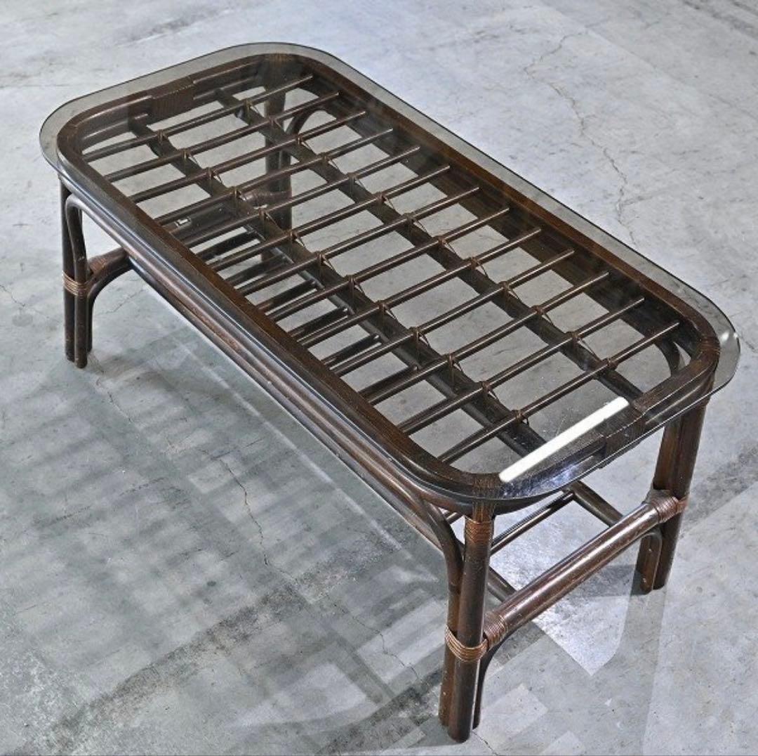 ★コスガ ラタンローテーブル ガラス 籐 センター KOSUGA_ヤマカワ