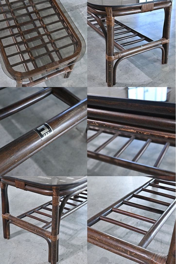 ★コスガ ラタンローテーブル ガラス 籐 センター KOSUGA_ヤマカワ