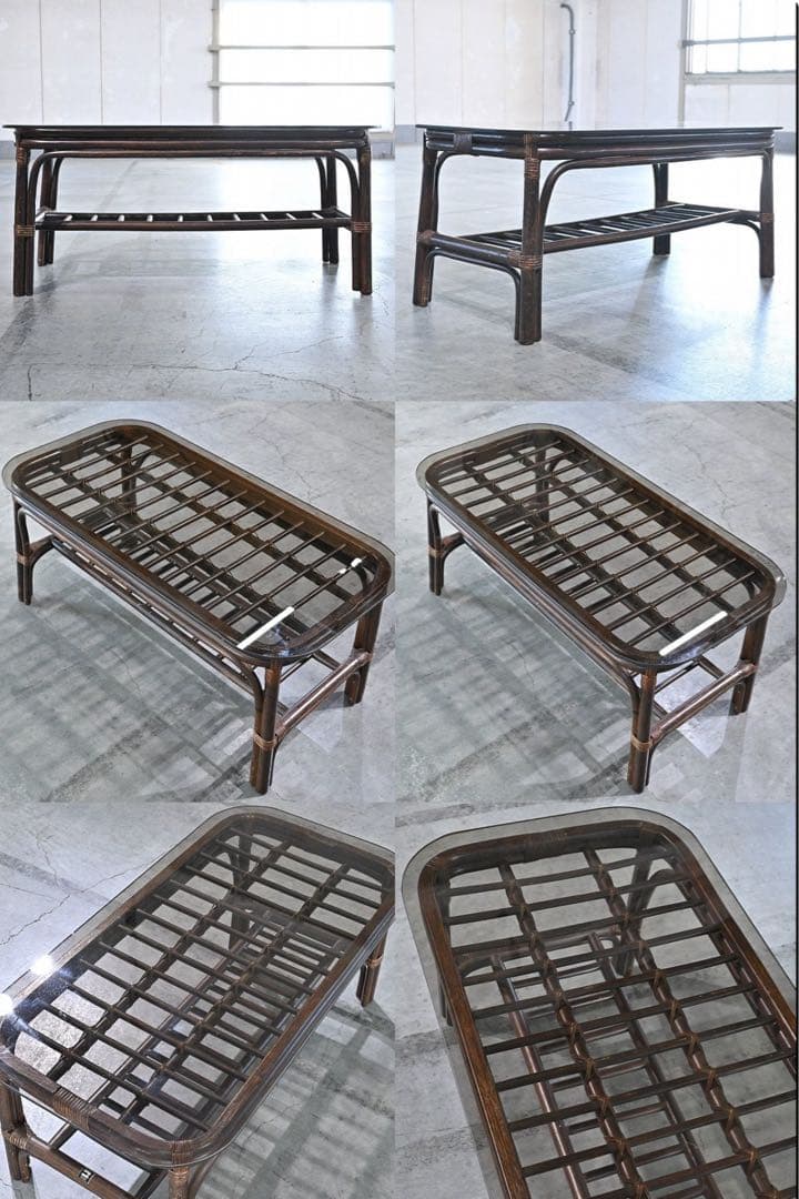 ★コスガ ラタンローテーブル ガラス 籐 センター KOSUGA_ヤマカワ