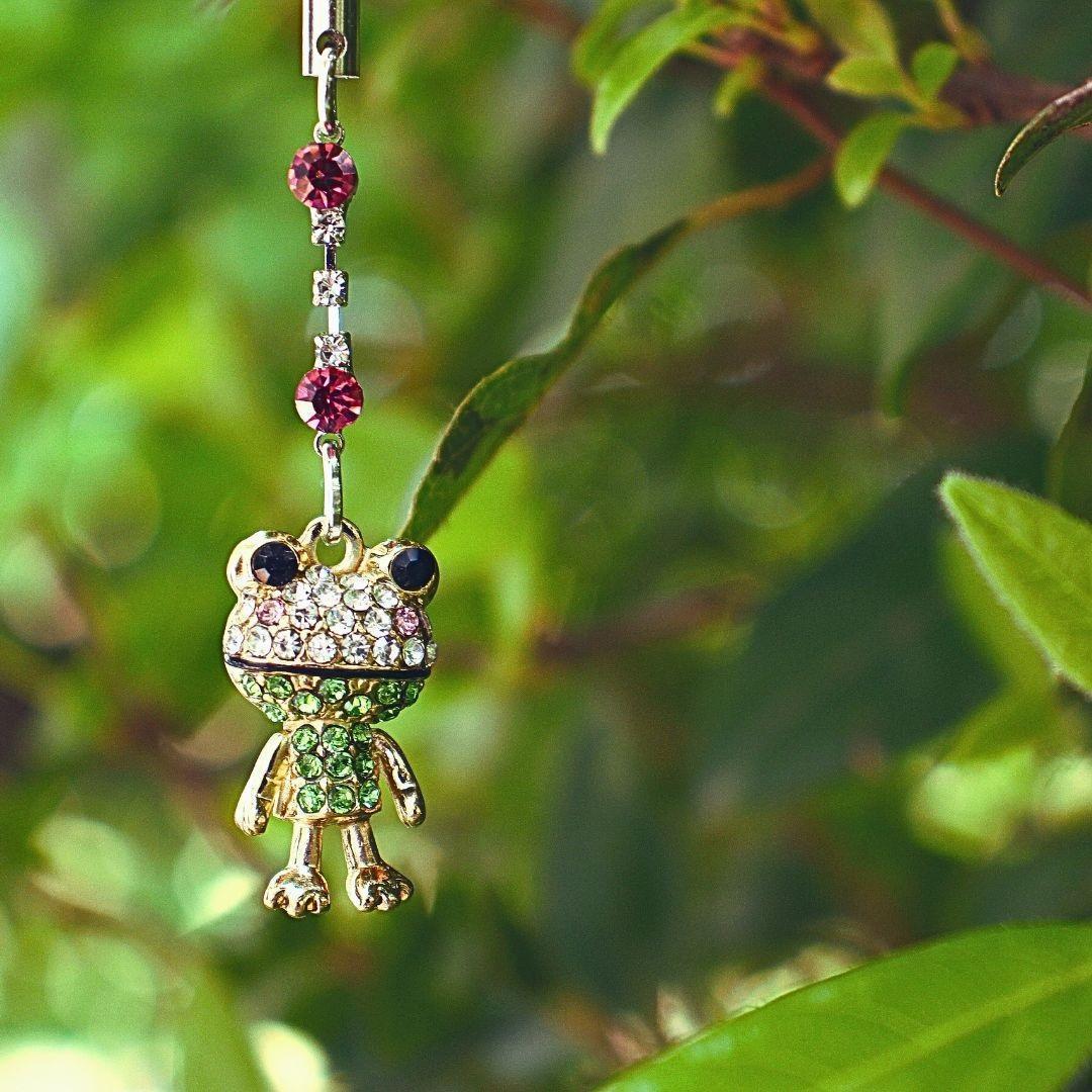 カエル】ラインストーンストラップ カエルお守り 無事かえる 蛙