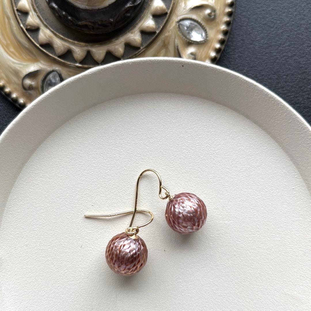 《1点限定》ドラゴンスキンカービングモーブピンク②片穴＊ピアスorイヤリング