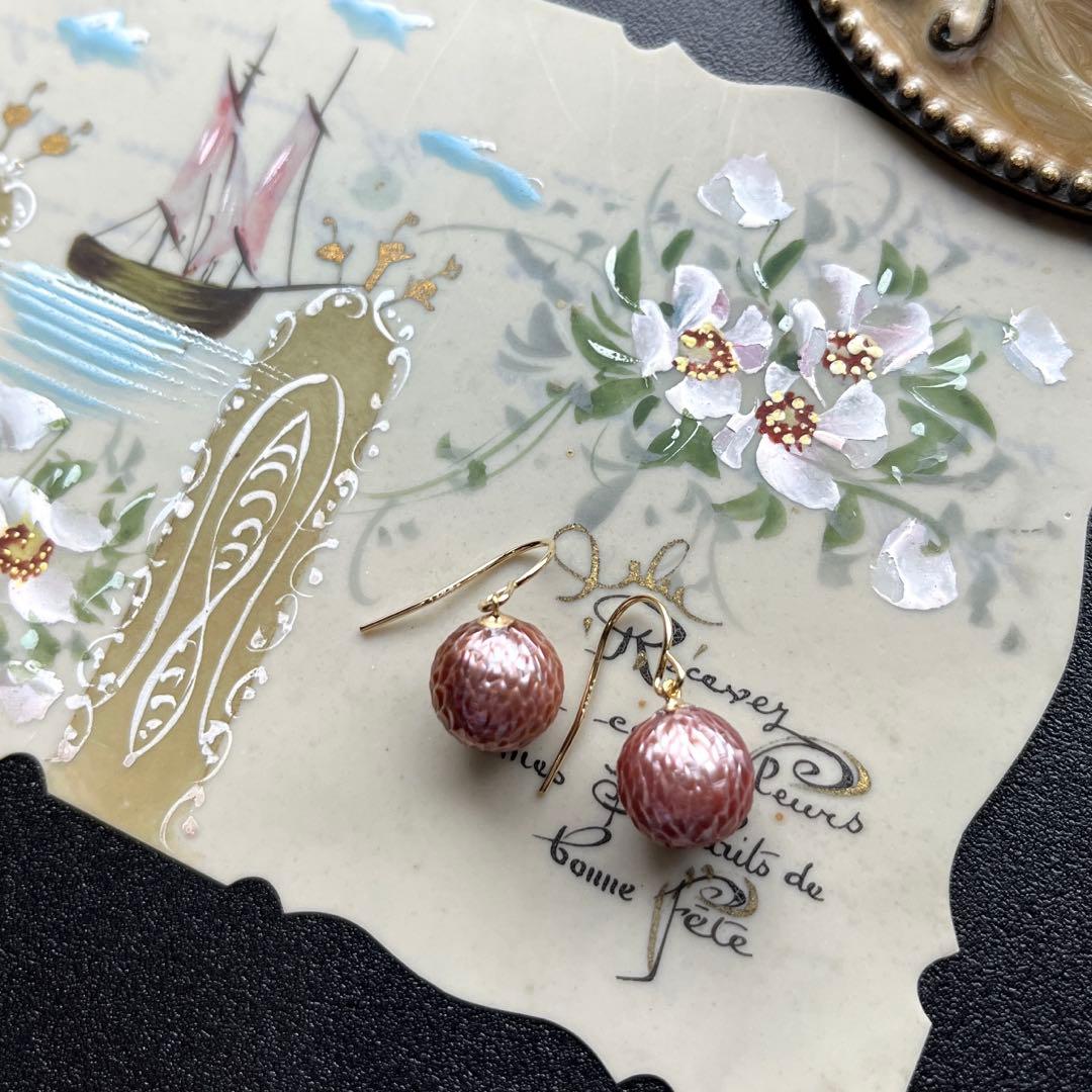 《1点限定》ドラゴンスキンカービングモーブピンク②片穴＊ピアスorイヤリング