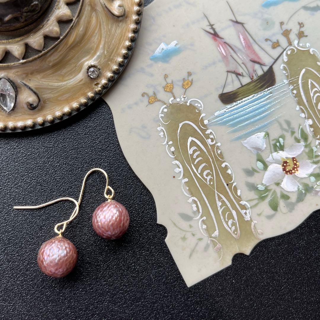 《1点限定》ドラゴンスキンカービングモーブピンク②片穴＊ピアスorイヤリング