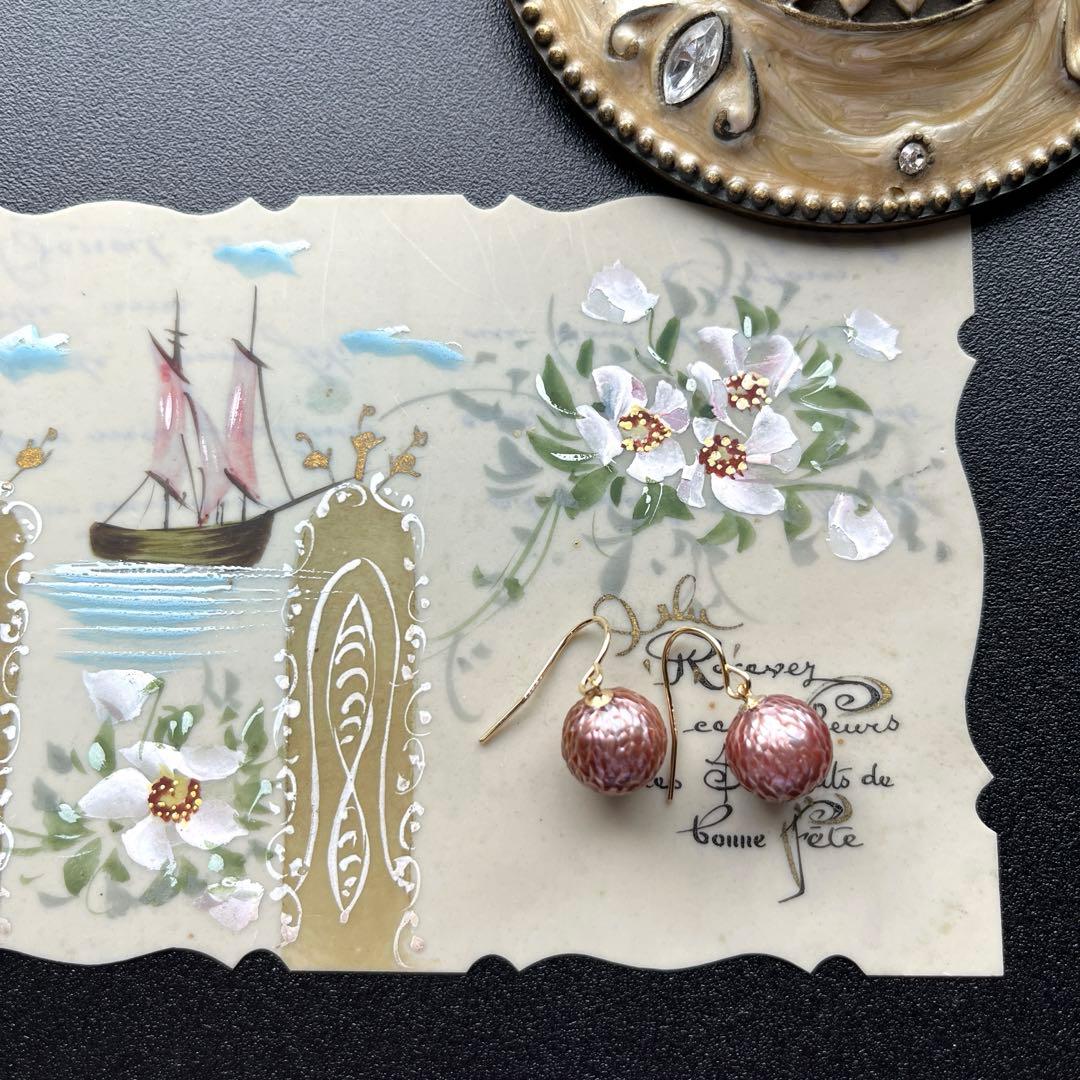 《1点限定》ドラゴンスキンカービングモーブピンク②片穴＊ピアスorイヤリング