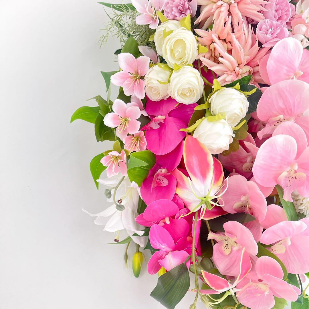 胡蝶蘭 春色スワッグ 特大｜ピンクの春リース 光触媒フラワー 春飾り