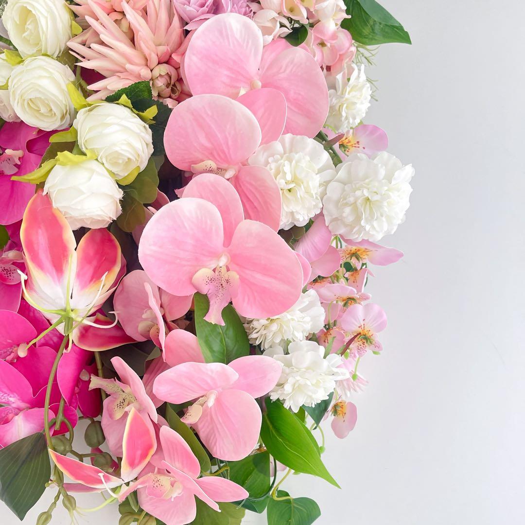 胡蝶蘭 春色スワッグ 特大｜ピンクの春リース 光触媒フラワー 春飾り