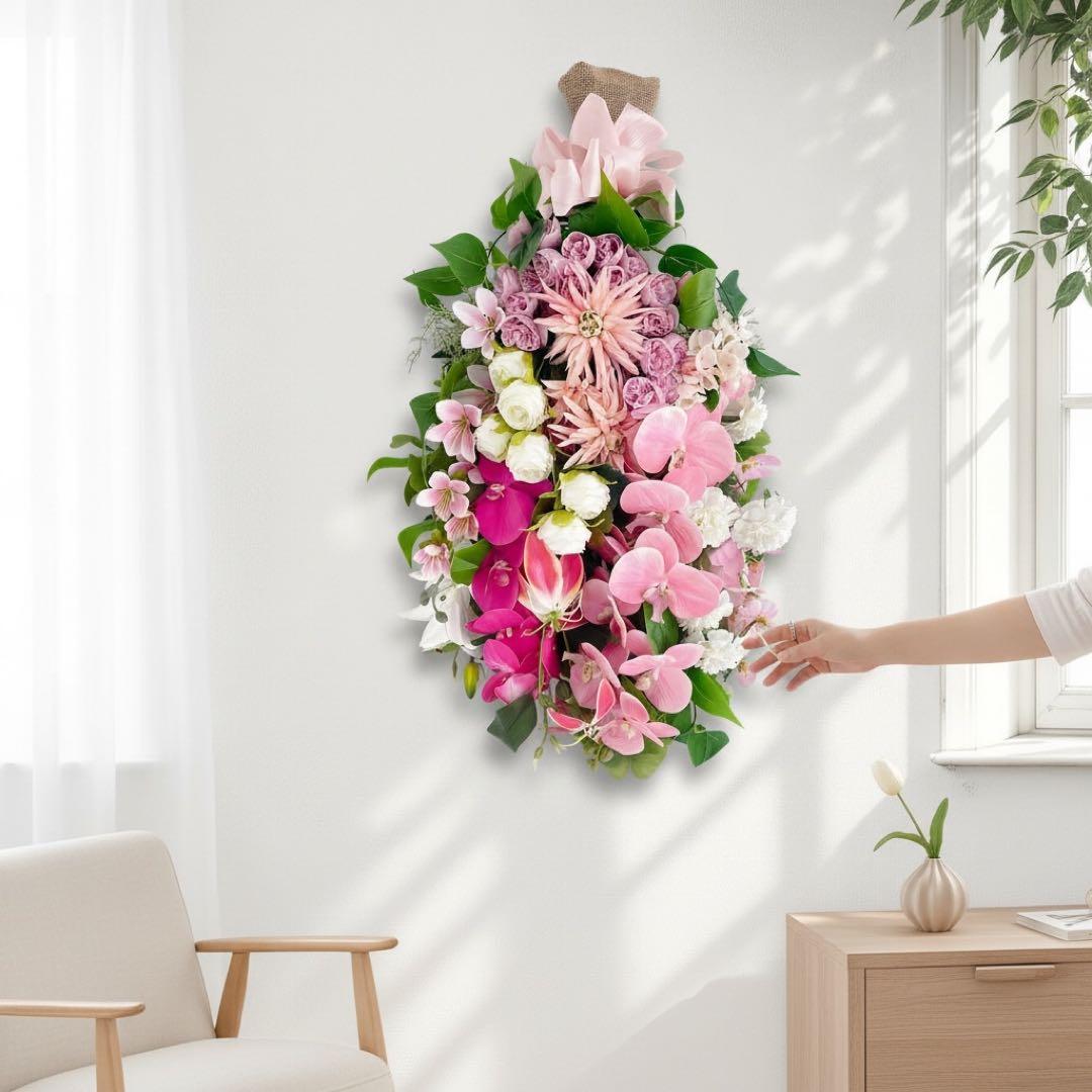 胡蝶蘭 春色スワッグ 特大｜ピンクの春リース 光触媒フラワー 春飾り