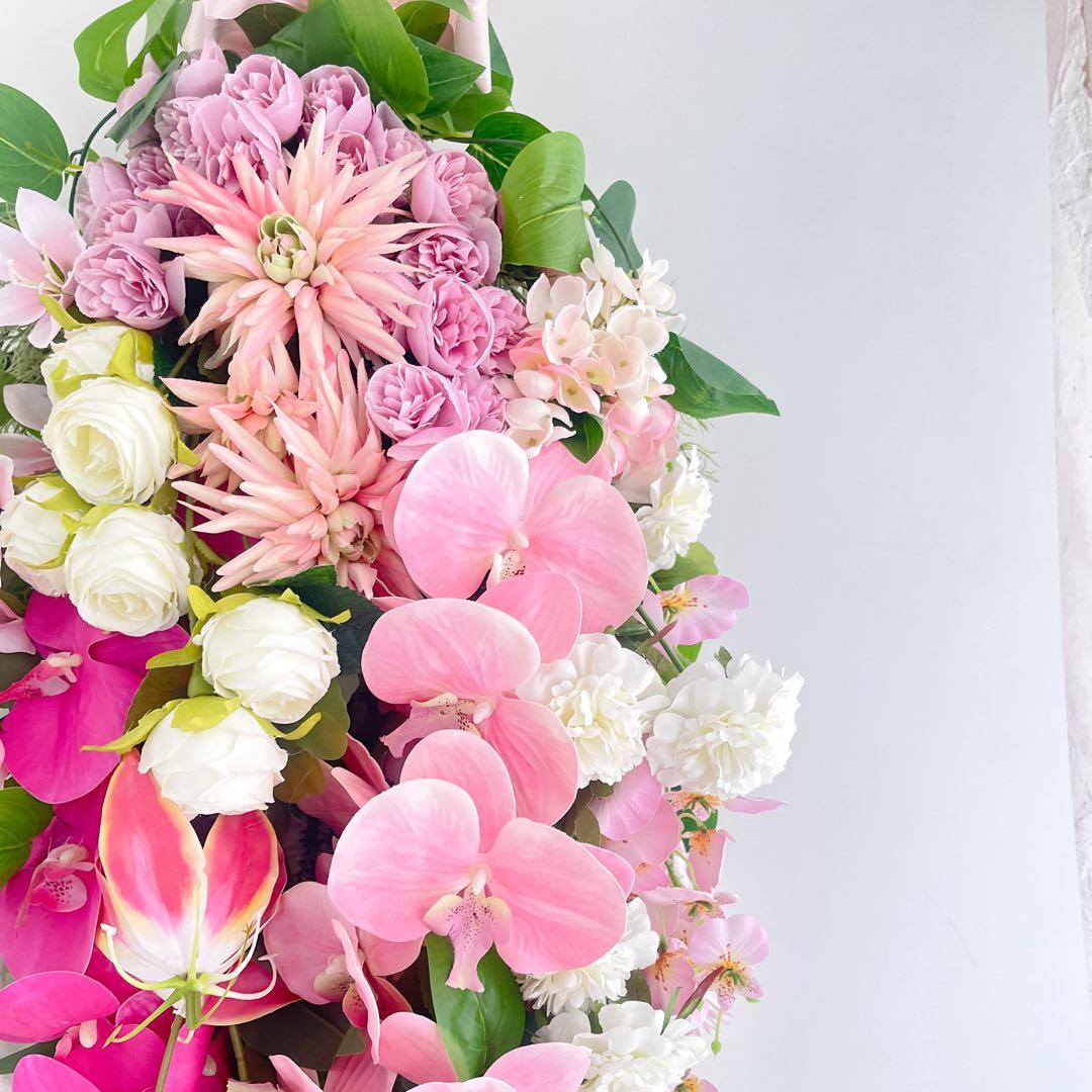 胡蝶蘭 春色スワッグ 特大｜ピンクの春リース 光触媒フラワー 春飾り