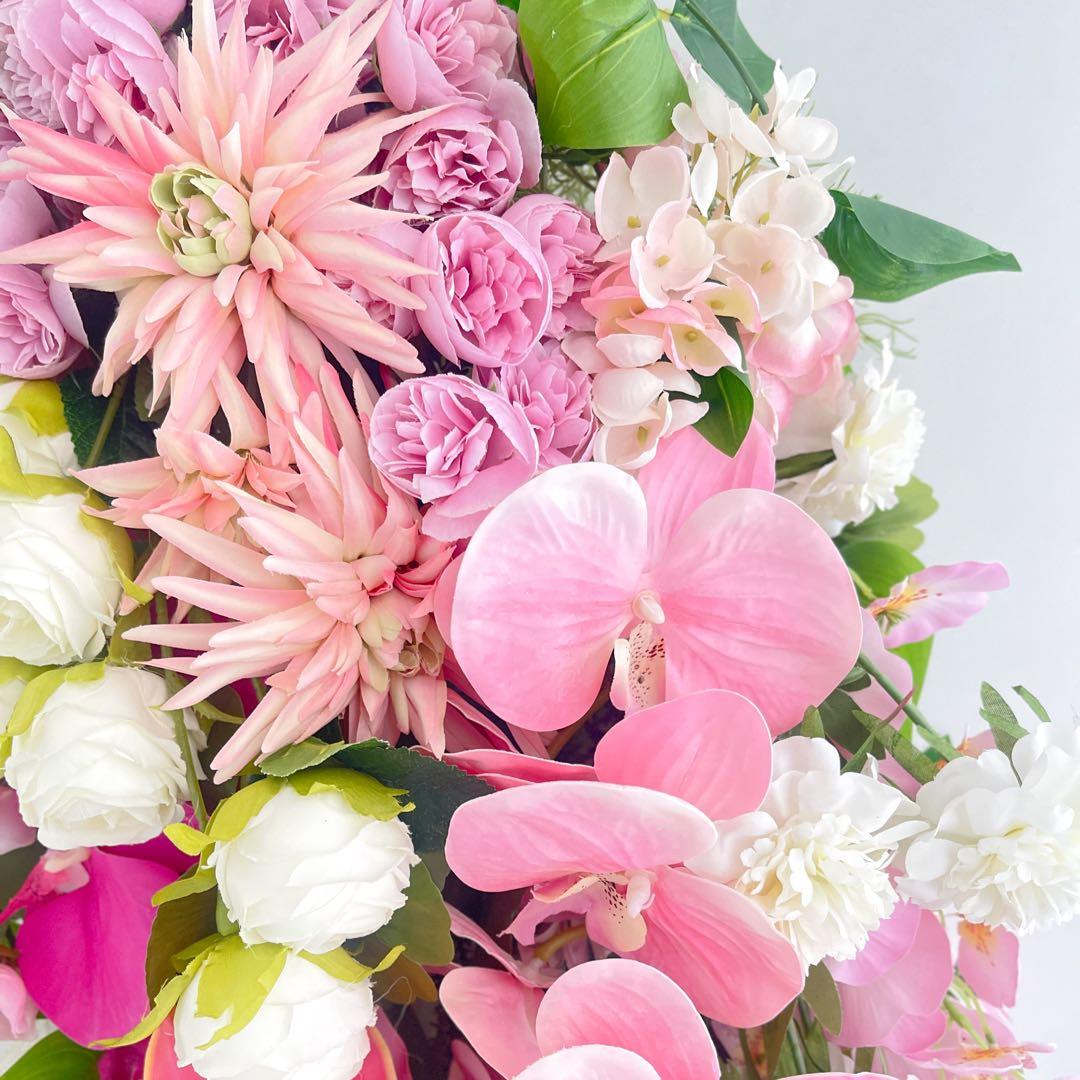 胡蝶蘭 春色スワッグ 特大｜ピンクの春リース 光触媒フラワー 春飾り