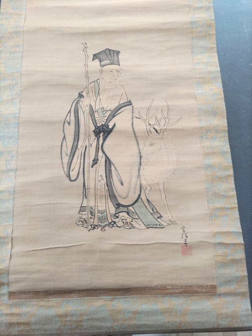 狩野常信的掛軸三幅對（真作）水墨畫山水風景道士肉筆- 日本Mercari