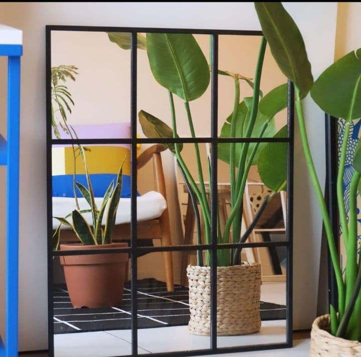 壁掛け鏡　格子デザイン　格子　海外風　インテリア　立て掛け　大型ミラー　9枚