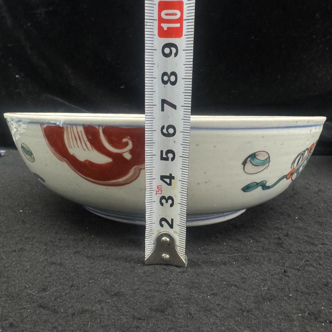 江戸時代　古伊万里 二重高台色絵鉢　二枚セット骨董　アンティーク　鉢　花鶴