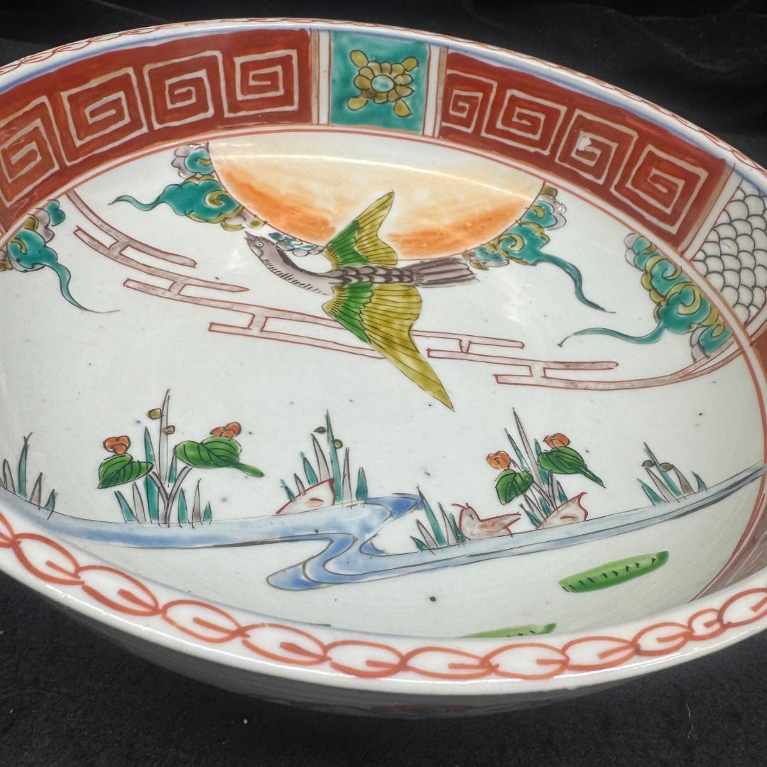 江戸時代　古伊万里 二重高台色絵鉢　二枚セット骨董　アンティーク　鉢　花鶴