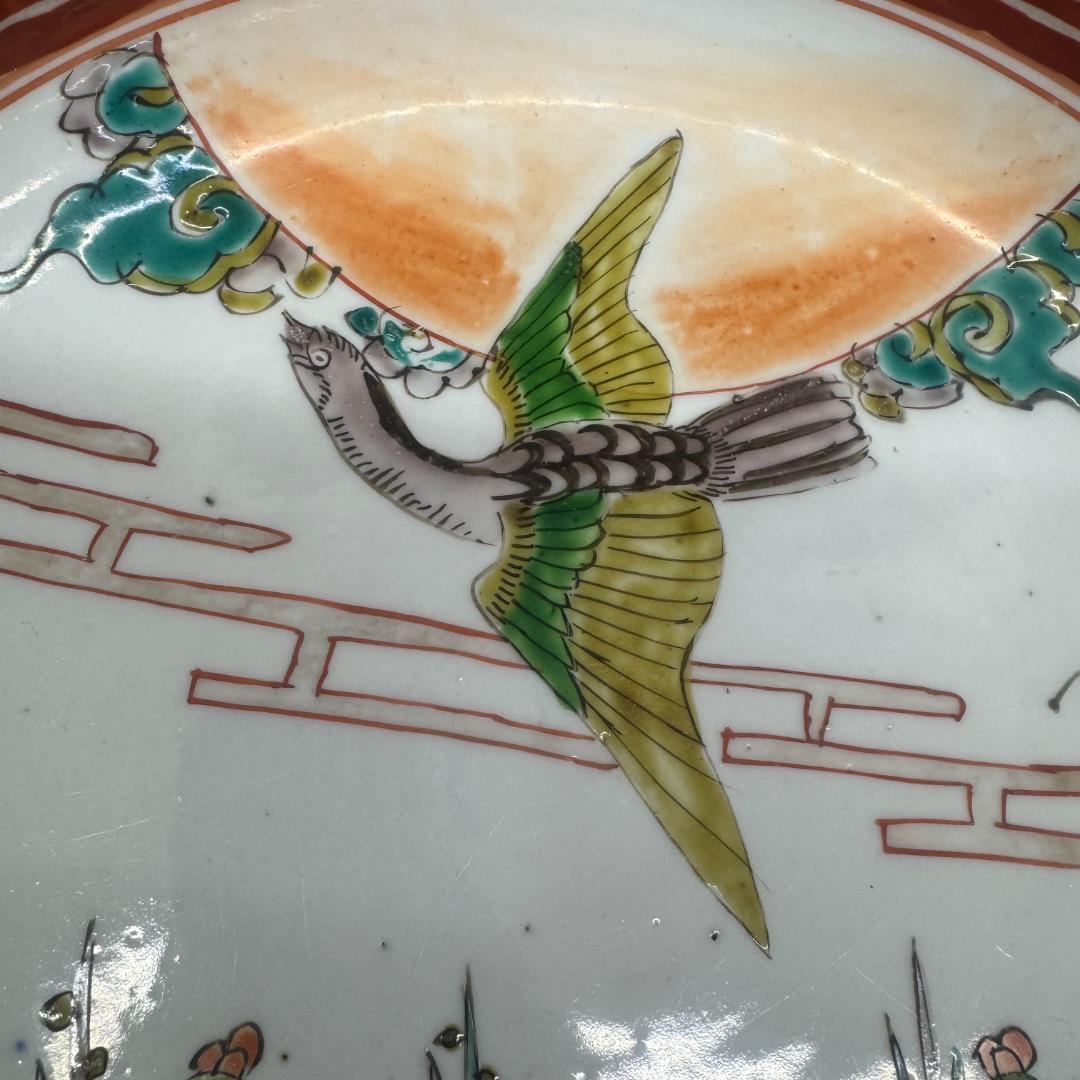 江戸時代　古伊万里 二重高台色絵鉢　二枚セット骨董　アンティーク　鉢　花鶴