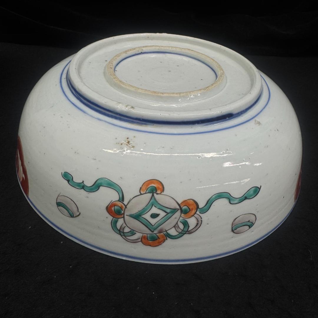 江戸時代　古伊万里 二重高台色絵鉢　二枚セット骨董　アンティーク　鉢　花鶴