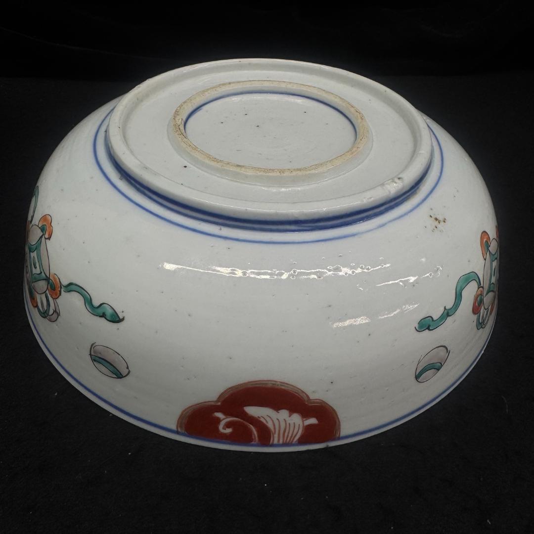 江戸時代　古伊万里 二重高台色絵鉢　二枚セット骨董　アンティーク　鉢　花鶴