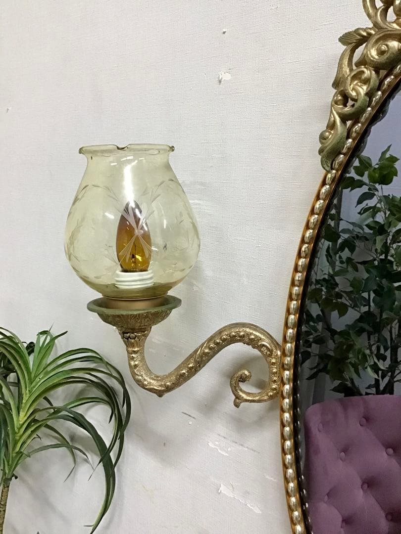 管250☆フランス製☆希少☆アンティーク☆ランプ付き☆ウォールミラー☆壁掛け鏡