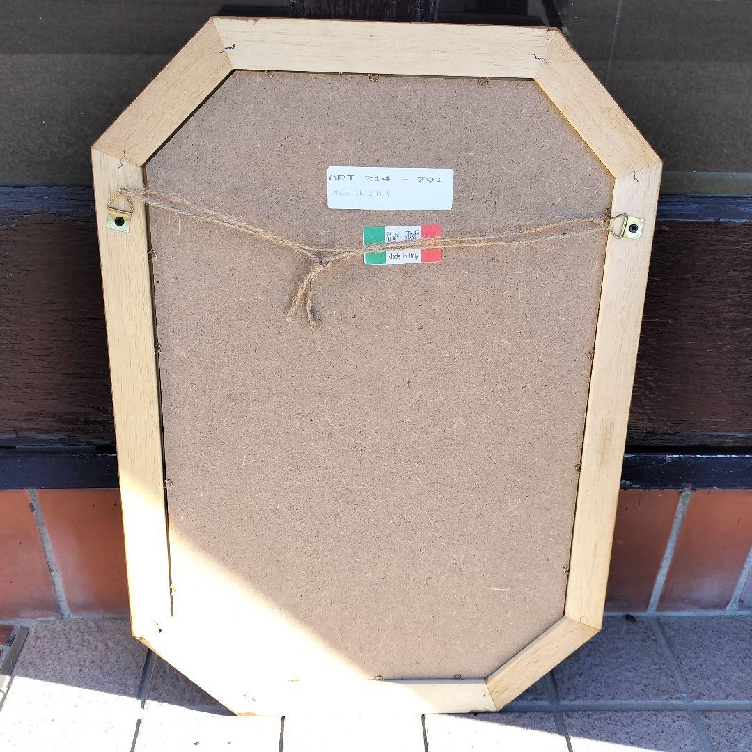 イタリア ヴィンテージ 木製八角形壁掛け鏡 アンティーク ミラー