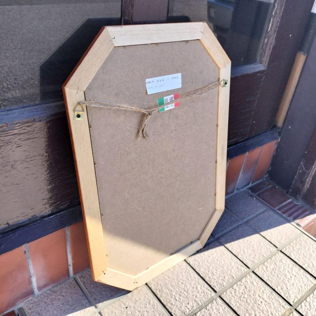 イタリア ヴィンテージ 木製八角形壁掛け鏡 アンティーク ミラー