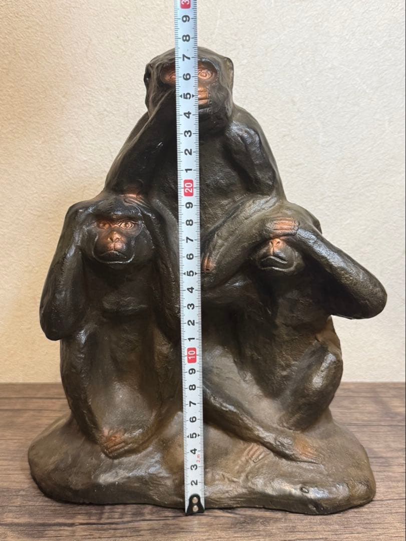 【送料込み】見猿聞か猿言わ猿　置物　モンキー　金属製　オブジェ