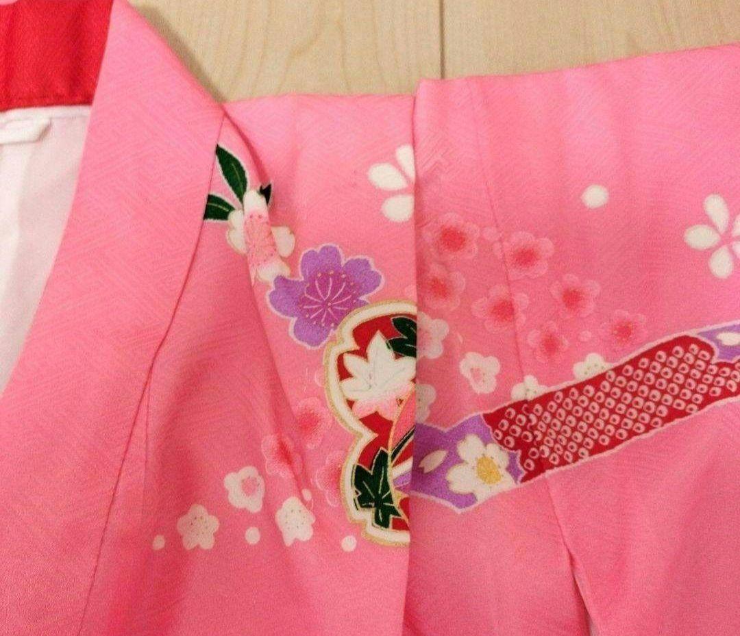 絹100 七五三用　 ピンク花柄着物セット
