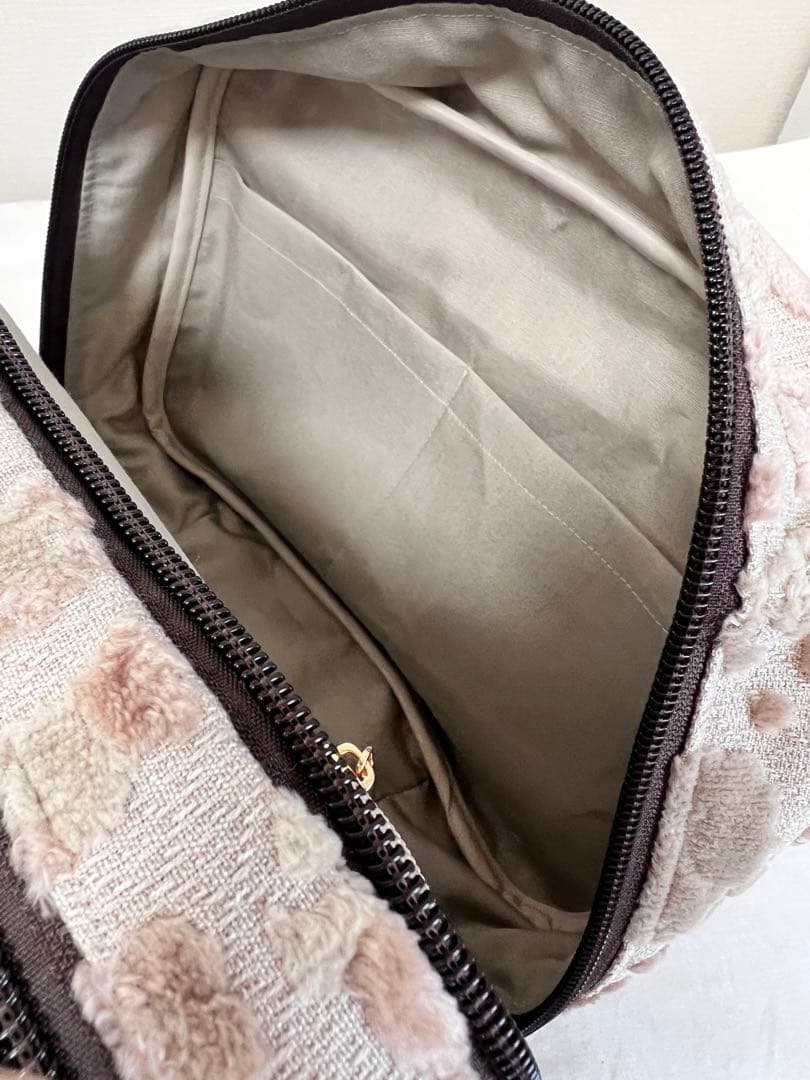 ツインポーチM もふもふノスタルジア　ミルクティ　ハンドメイド