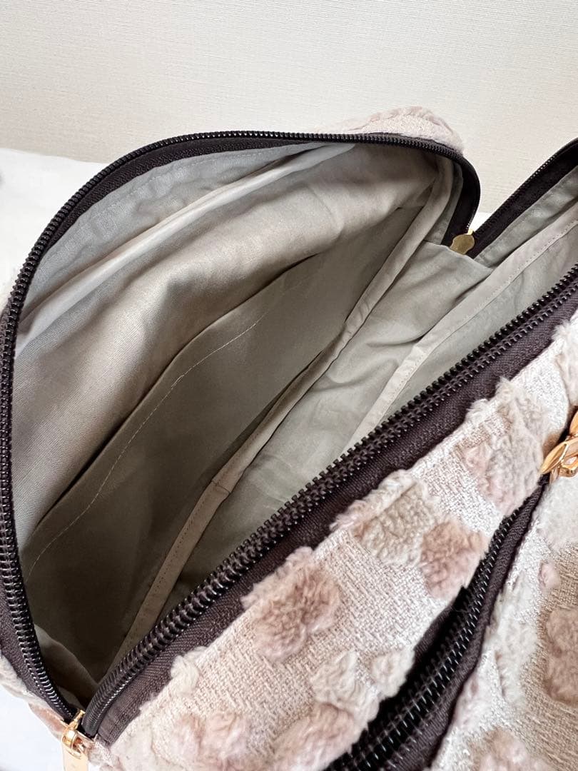 ツインポーチM もふもふノスタルジア　ミルクティ　ハンドメイド