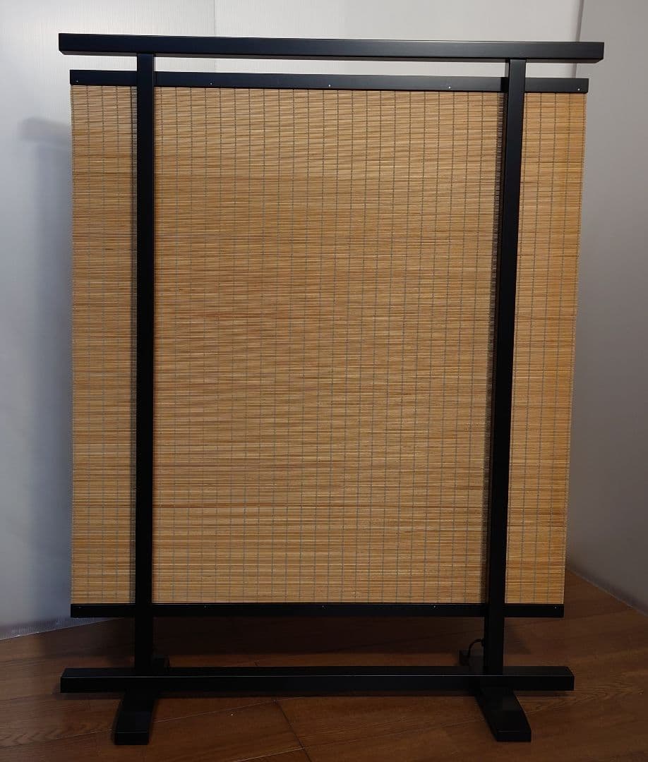 衝立間仕切りパーテーション　１枚式　木スダレ調シンプル衝立　ブラックフレーム