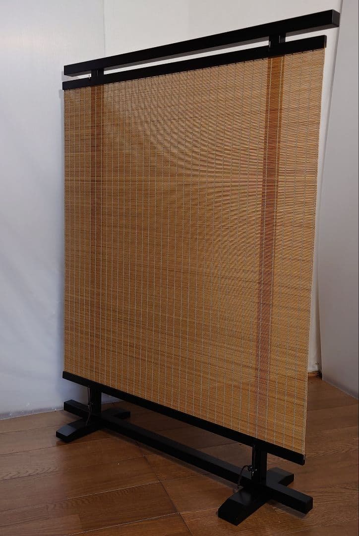 衝立間仕切りパーテーション　１枚式　木スダレ調シンプル衝立　ブラックフレーム