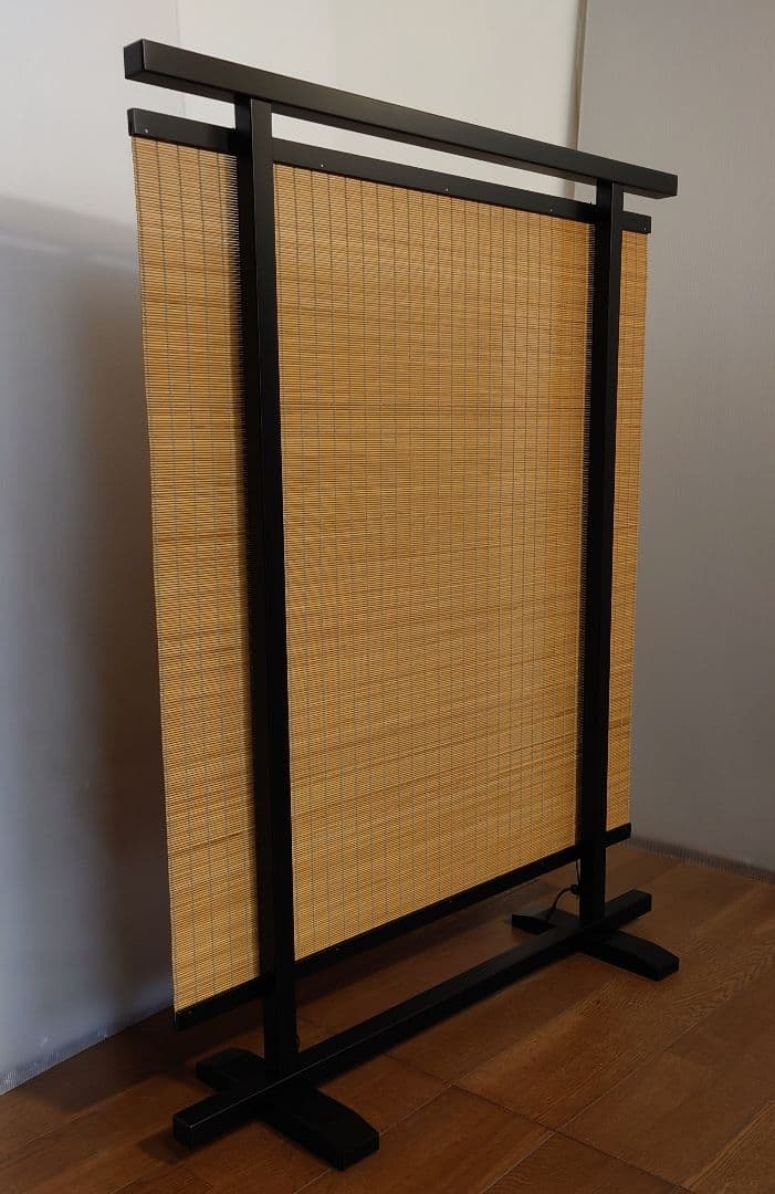 衝立間仕切りパーテーション　１枚式　木スダレ調シンプル衝立　ブラックフレーム