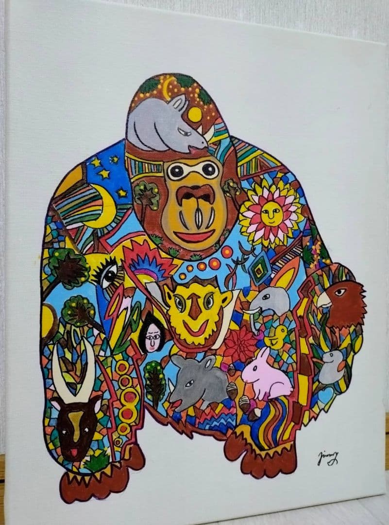 F6号】ジミー大西【ゴリラ】手描き作品/表裏サイン/油彩/アクリル/絵画