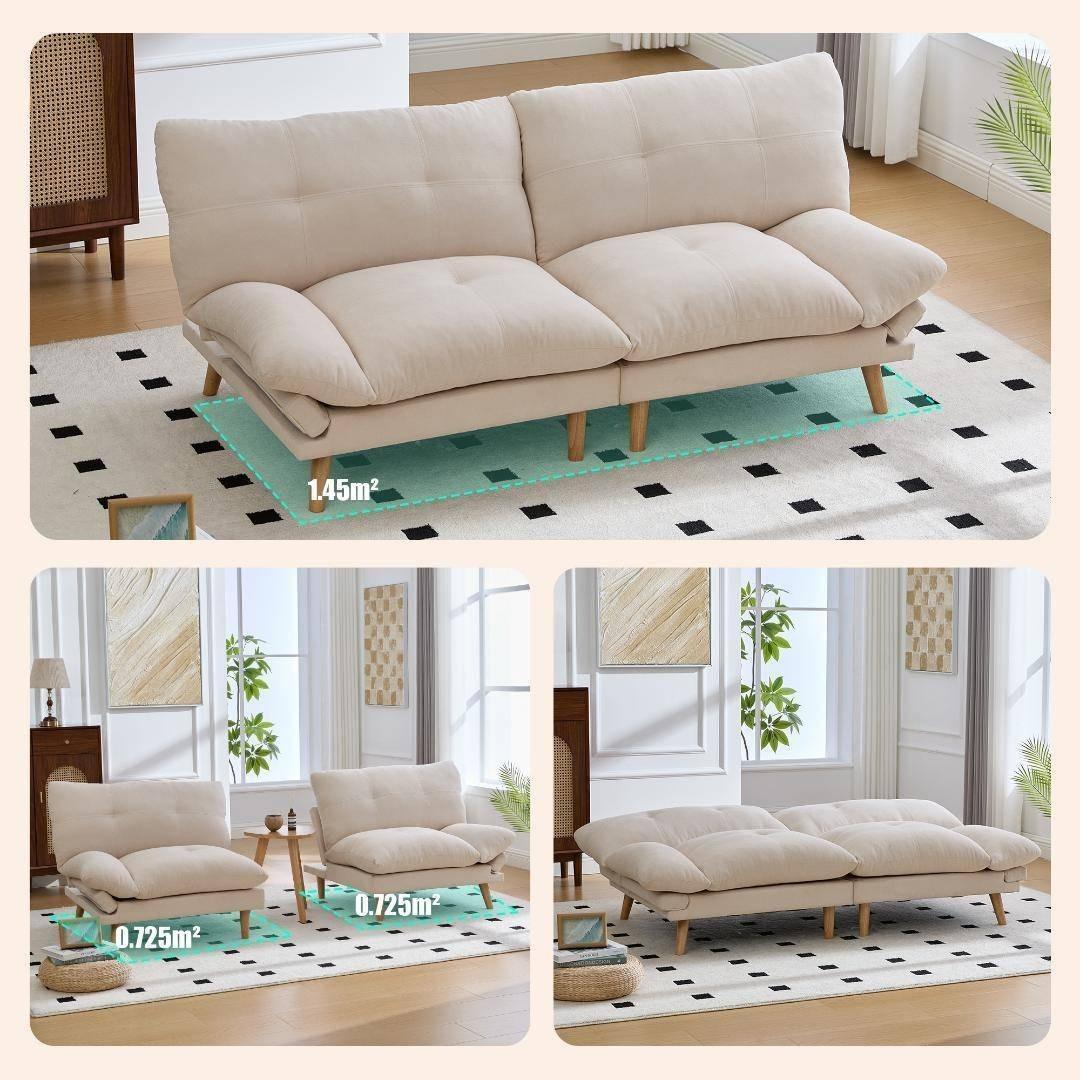 多機能ソファベッド 2人掛け リネン素材 コンバーチブルソファ リビング・寝室用