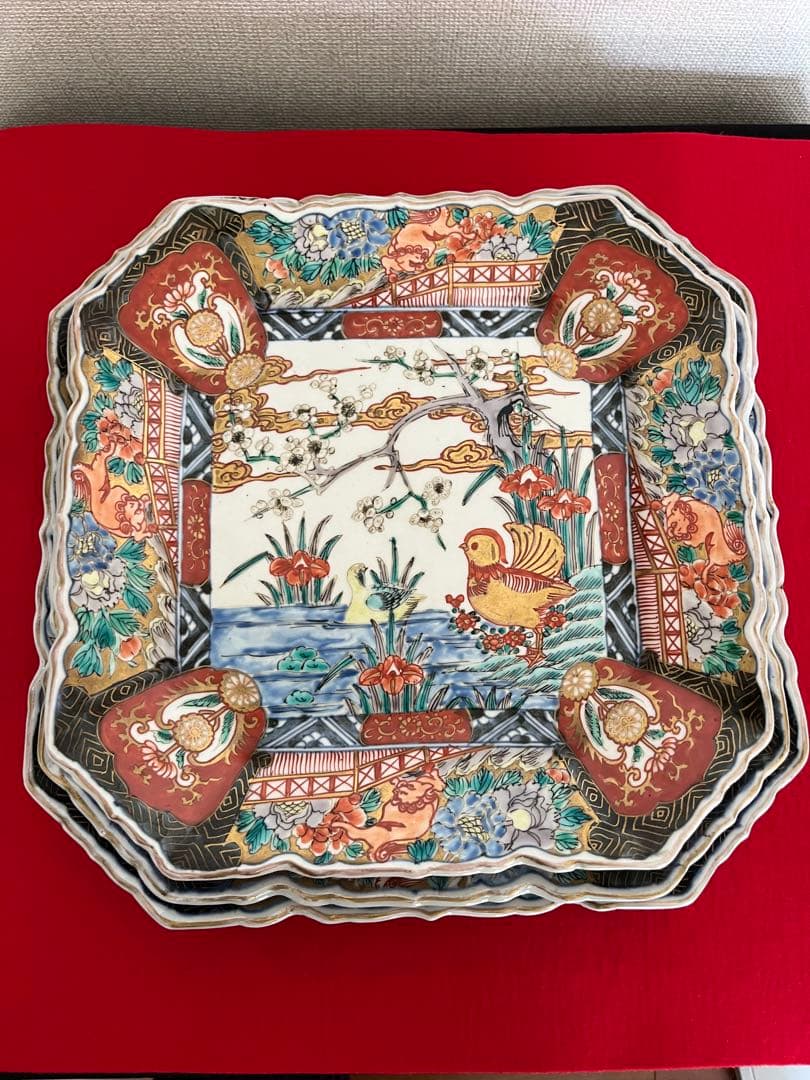 有田焼 伊万里焼 古伊万里 金彩 色絵 三ツ皿 大中小 管理A3455 大皿