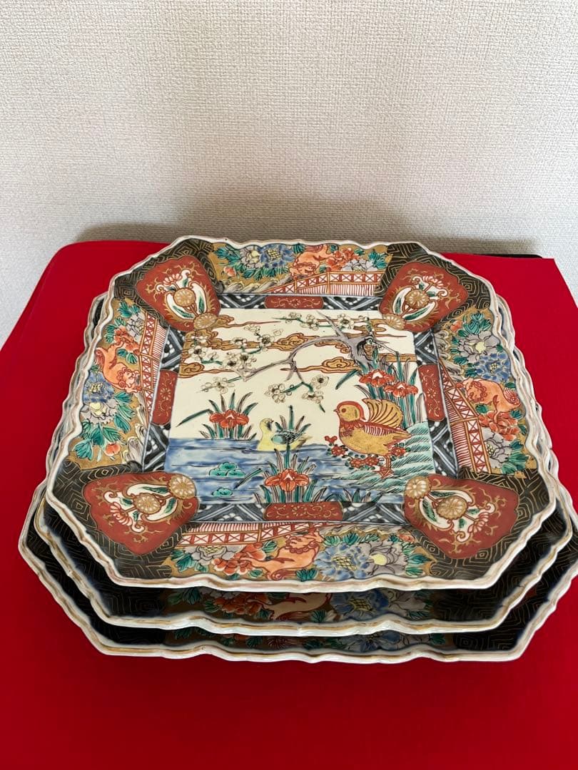 有田焼 伊万里焼 古伊万里 金彩 色絵 三ツ皿 大中小 管理A3455 大皿