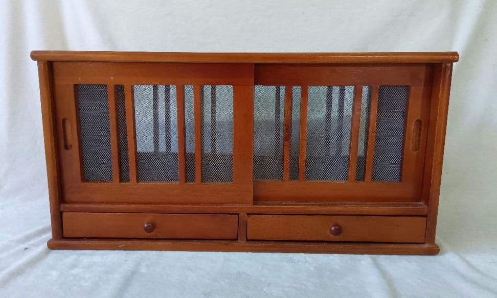 引き出し付き蝿帳　収納棚　両面開き　食器棚　食品保存キャビネット　レトロ