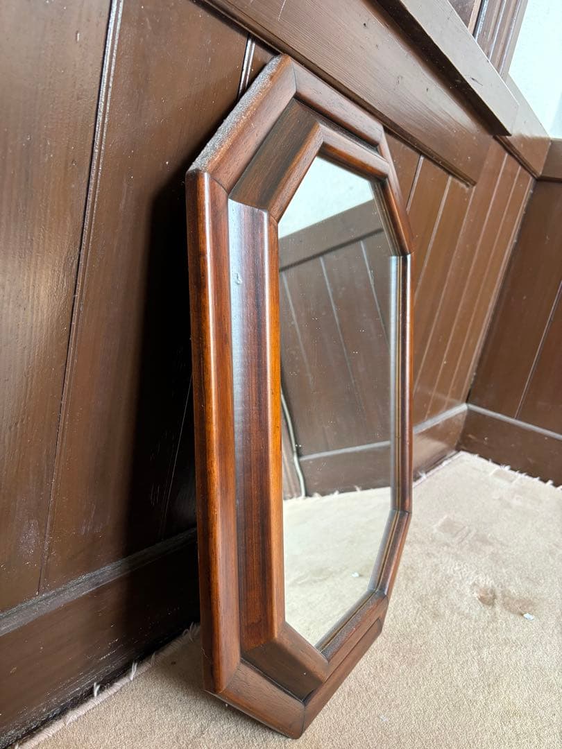 【希少品!!】イタリア製　無垢　八角形　ヴィンテージ壁掛け鏡