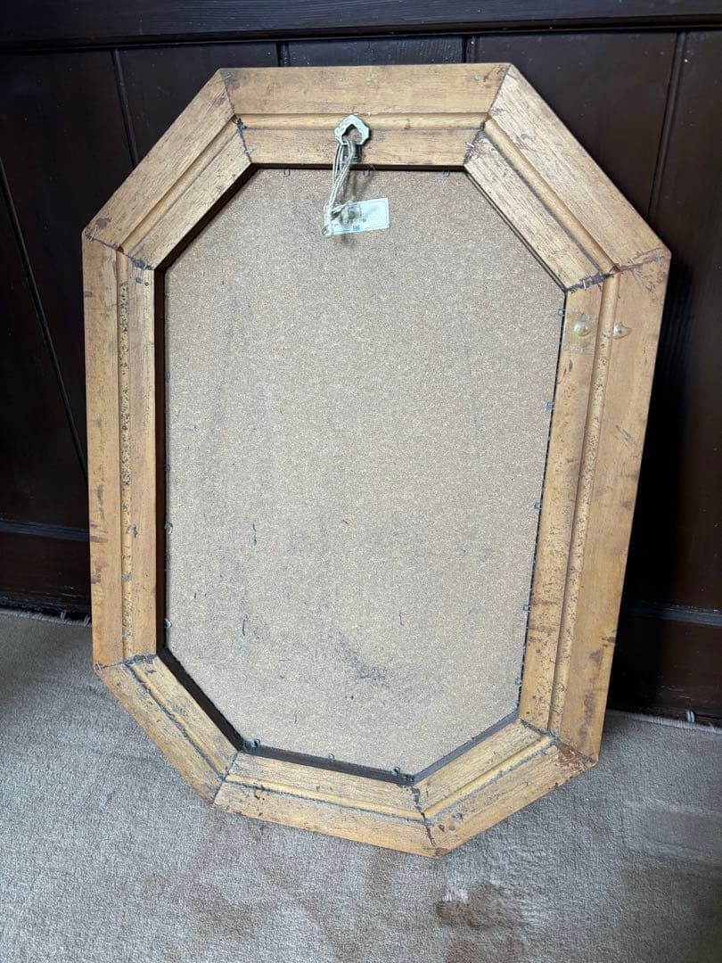 【希少品!!】イタリア製　無垢　八角形　ヴィンテージ壁掛け鏡