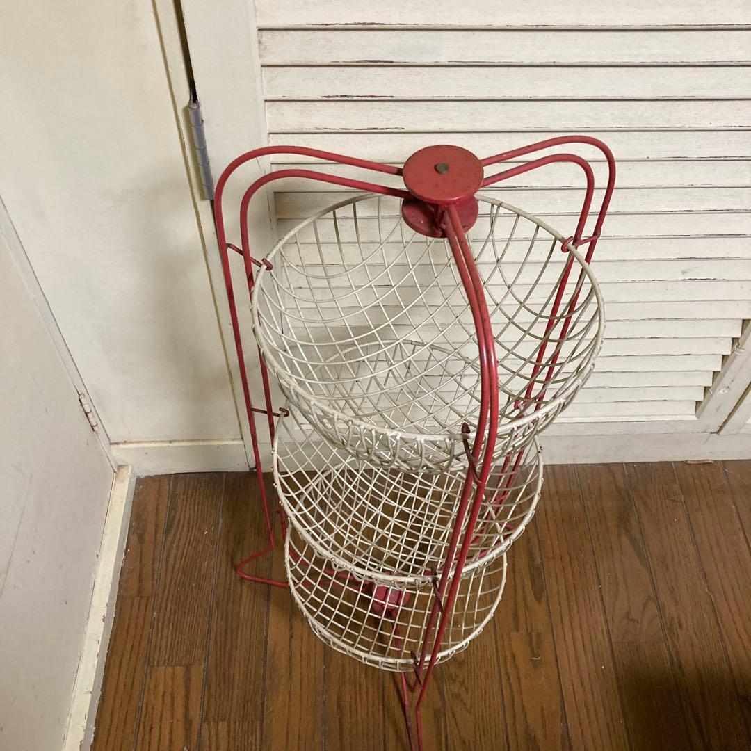 レトロ　3段ワイヤーラック　赤がかわいい