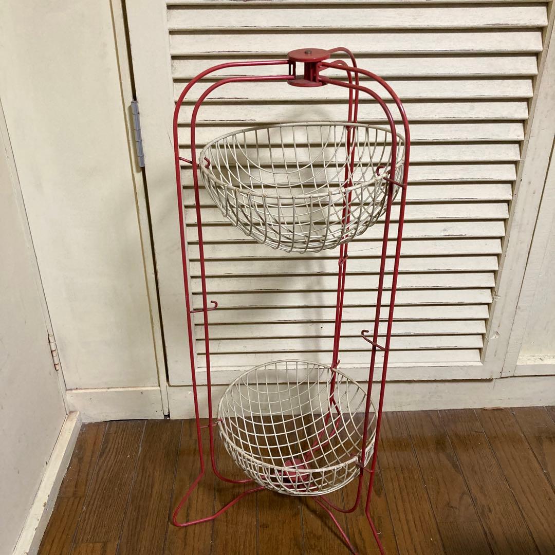 レトロ　3段ワイヤーラック　赤がかわいい