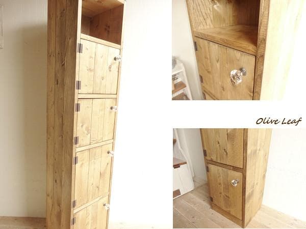 サイズ、デザインオーダー可！6段4扉スリムキャビネットナチュラルブラウン受注製作