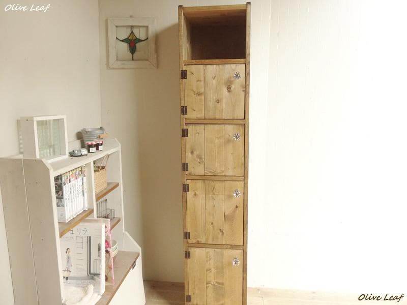 サイズ、デザインオーダー可！6段4扉スリムキャビネットナチュラルブラウン受注製作