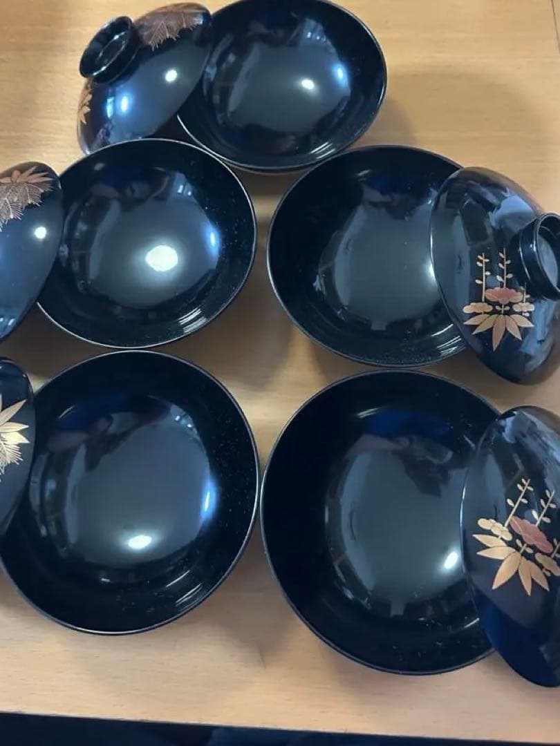 黒い蓋つき煮物椀 5個セット