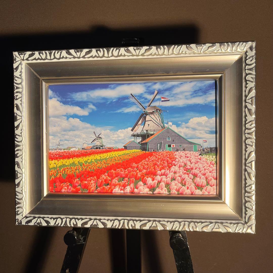 プリントアート オランダ チューリップと風車 額縁 アクリル版付き