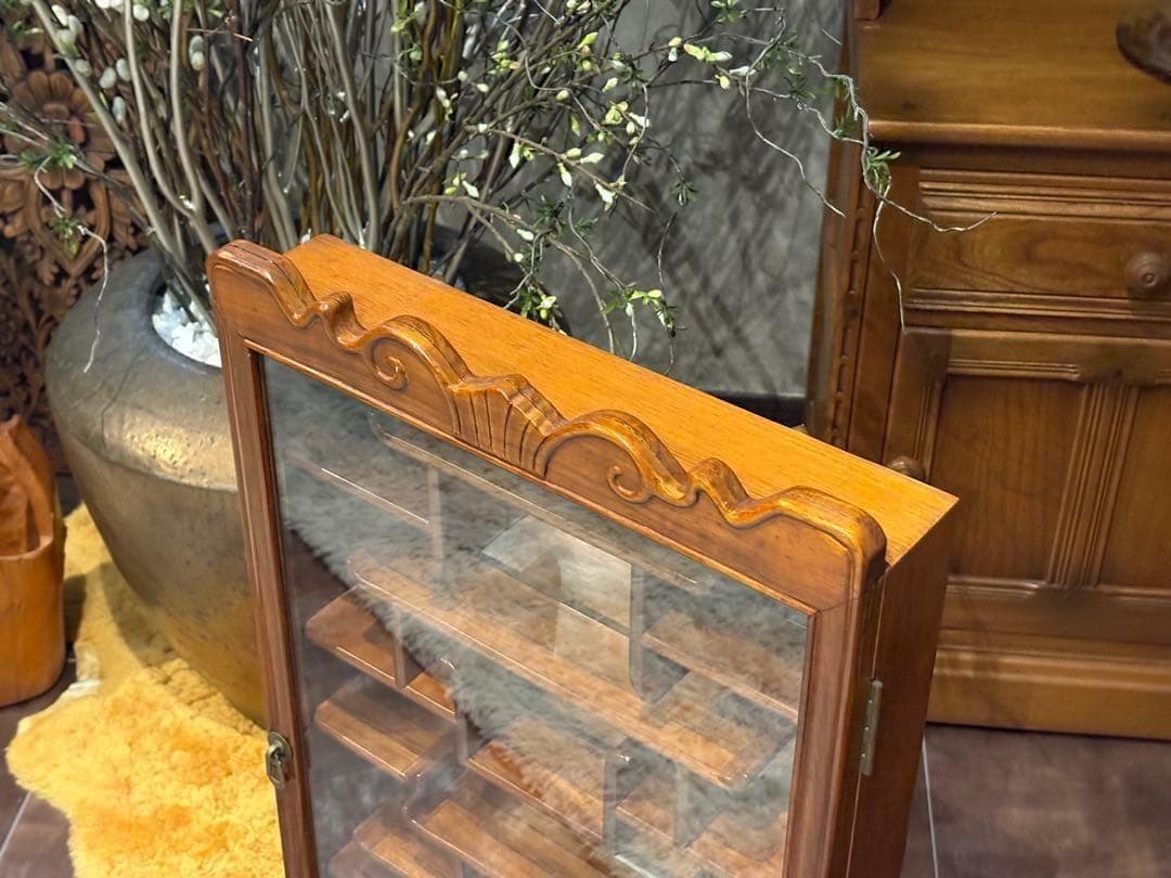 唐木 飾り棚 インテリア アンティーク ビンテージ ミラー 鏡 壁掛け　SZ