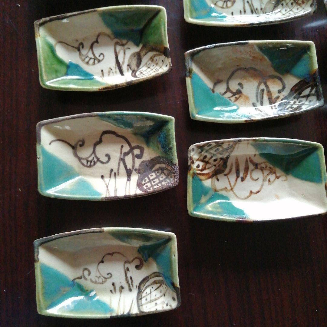 瀬戸焼　織部舟形手塩皿　17枚　7.8cm　大正～昭和初期