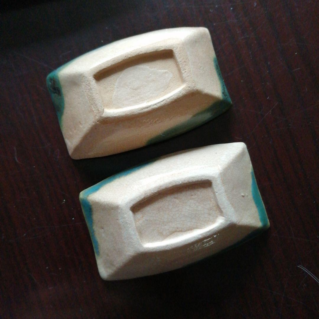 瀬戸焼　織部舟形手塩皿　17枚　7.8cm　大正～昭和初期