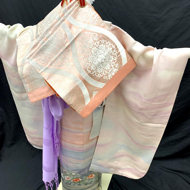 510ag67、小物類全て□七五三 七歳 女児 着物&袋帯 鳳凰 淡いパステル□